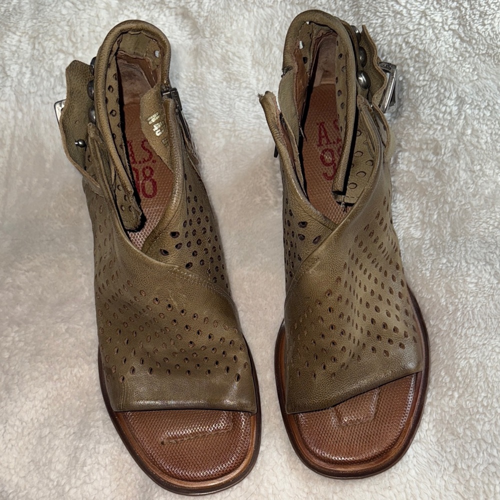 A.S.98 Olive Leather Mules